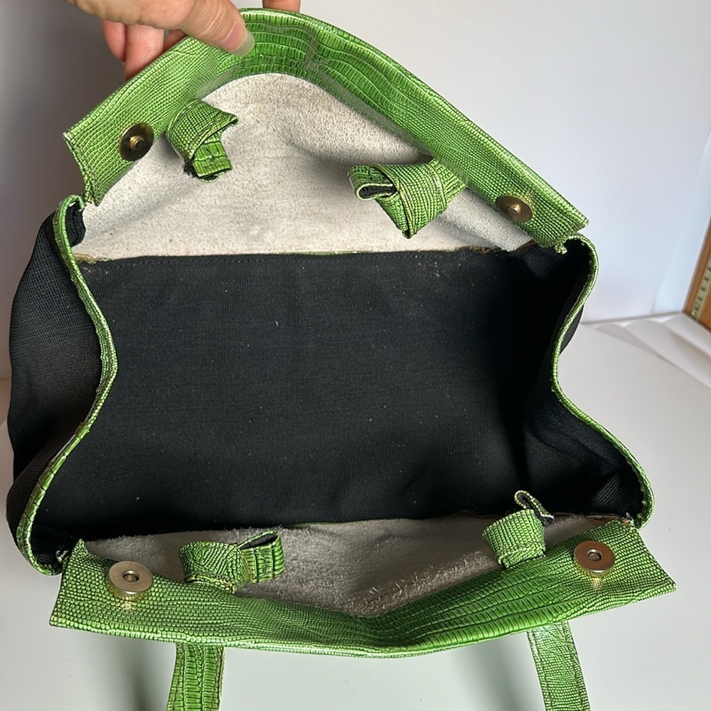 ITALY CROCODILE LEATHER green & black canvas one of a kind long straps - Picture 8 of 17